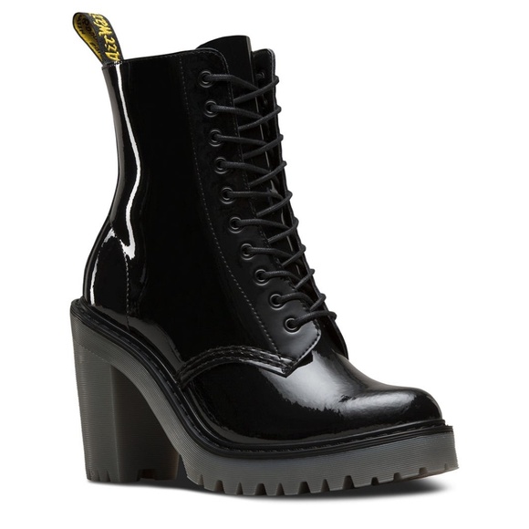 Women Dr. Martens Women\'s Kendra 10-Eye Heel Platform Boots Black Patent US 6